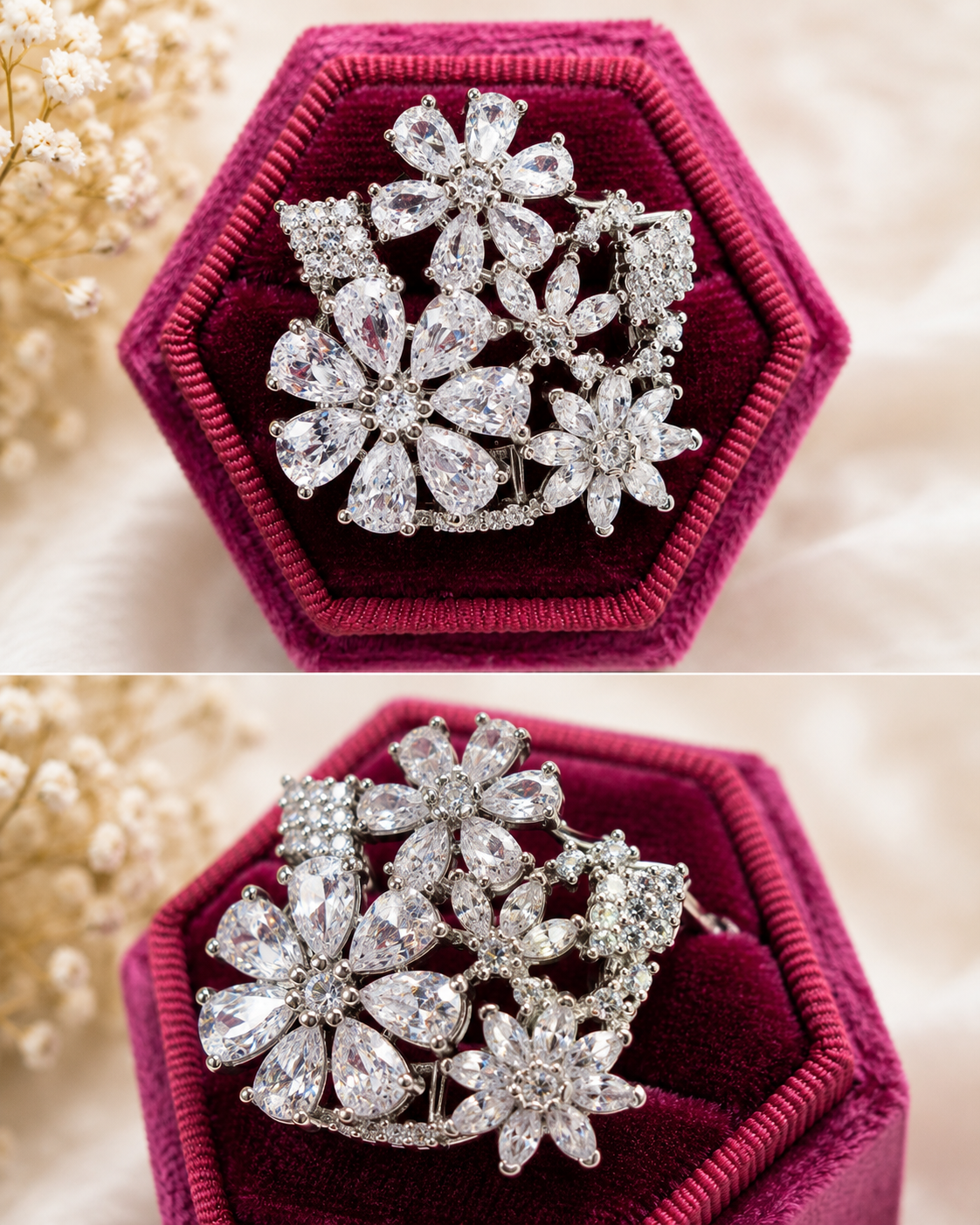 Luxury Crystal Flower Ring – 18K Gold Plated Adjustable Band