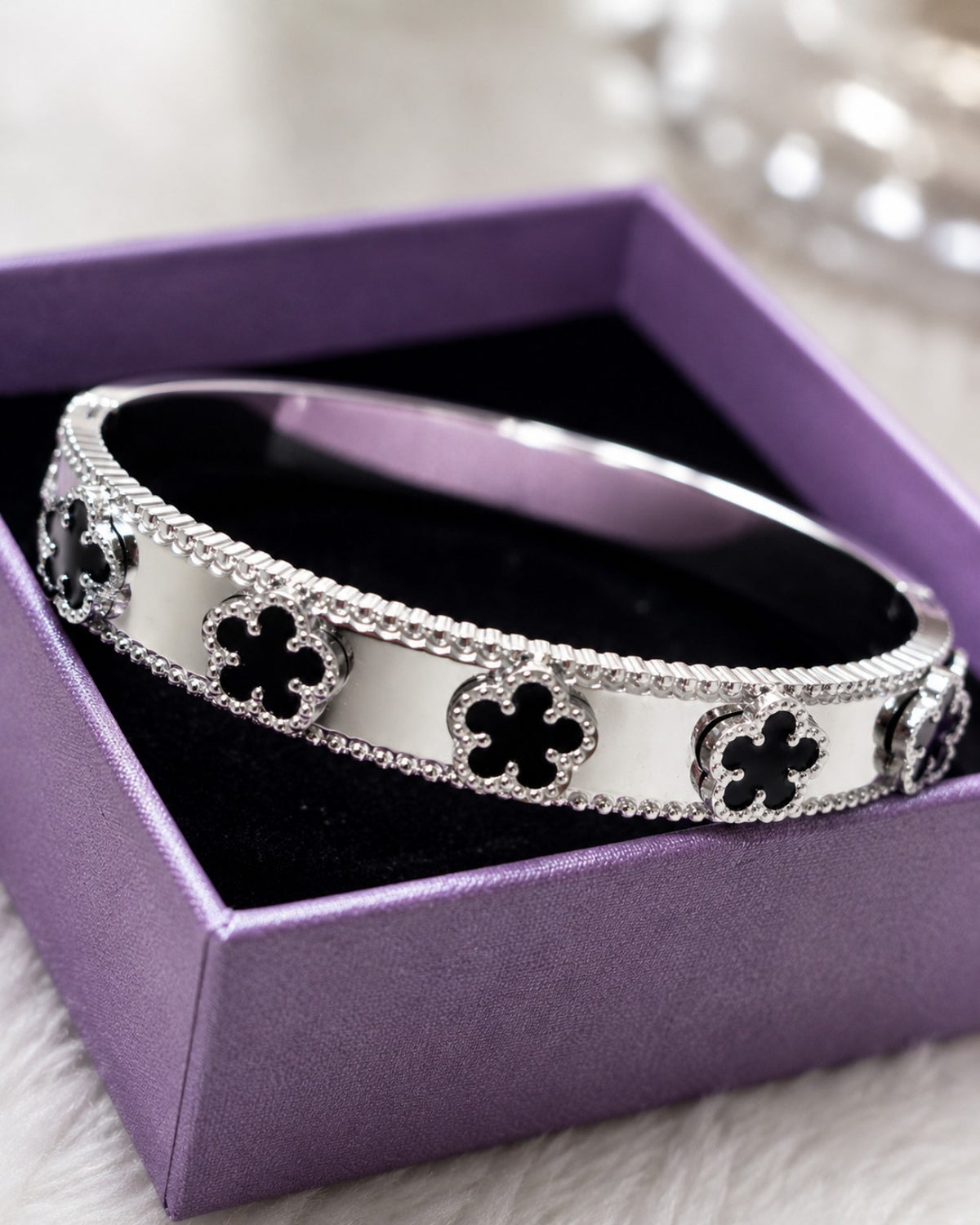Midnight & Moonlight Clover Cuff Bracelet