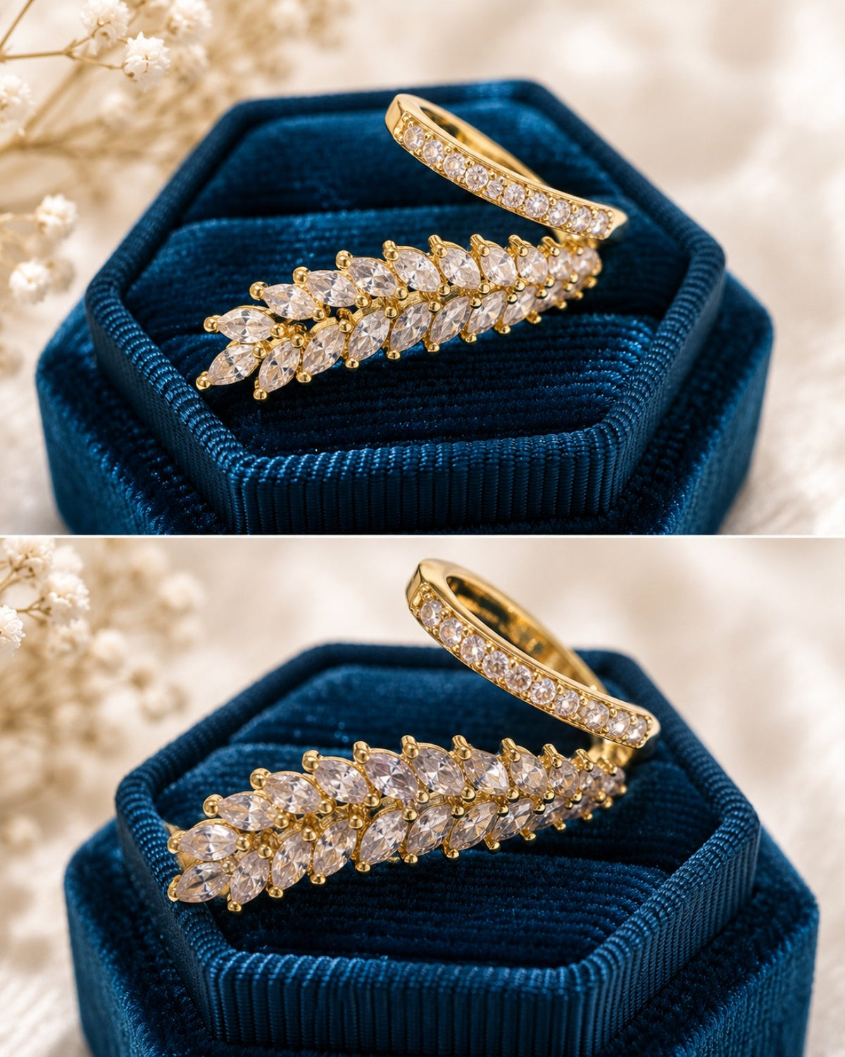 Golden Laurel Crystal Wrap Ring